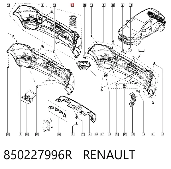 Parachoques trasero 850227996R Renault (RVI)