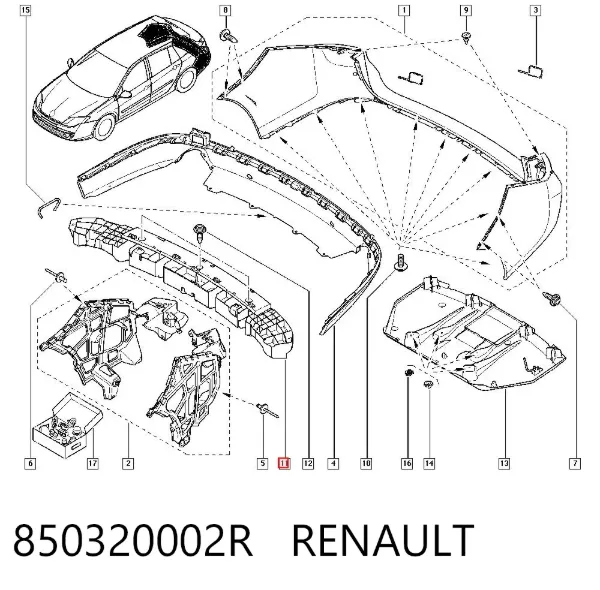 Absorbedor de parachoques trasero 850320002R Renault (RVI)