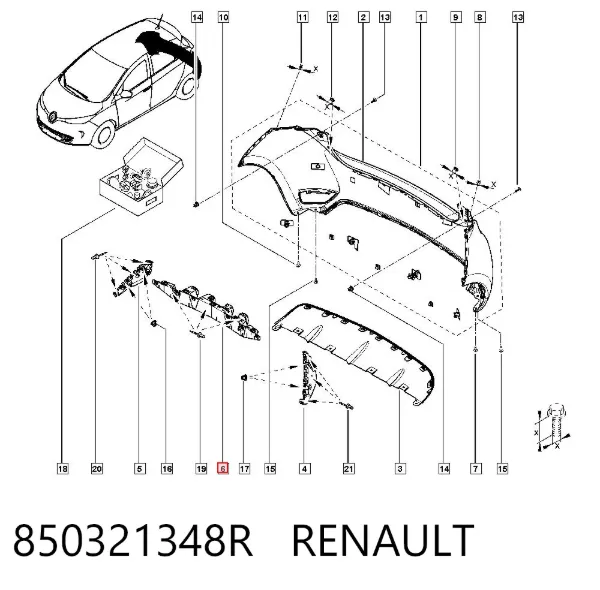Soporte central del parachoques trasero 850321348R Renault (RVI)
