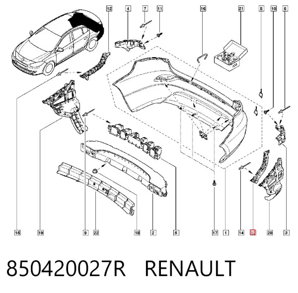 Soporte de parachoques trasero izquierdo 850420027R Renault (RVI)