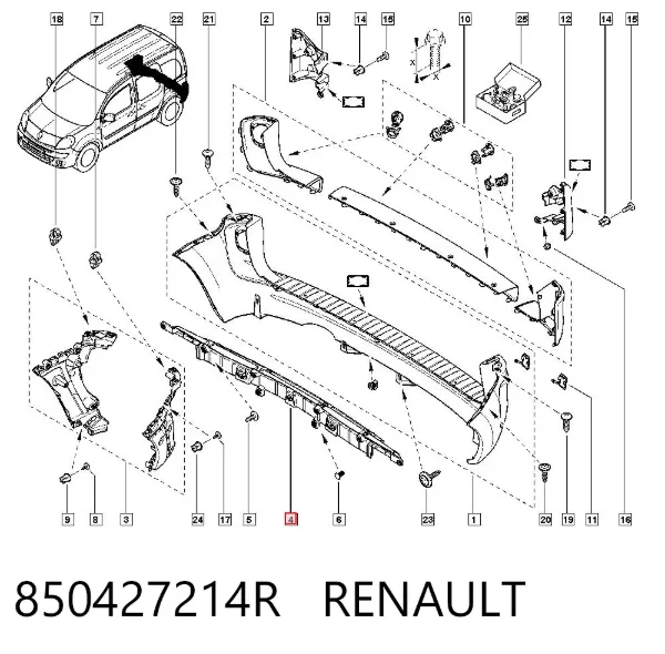 Soporte central del parachoques trasero 850427214R Renault (RVI)