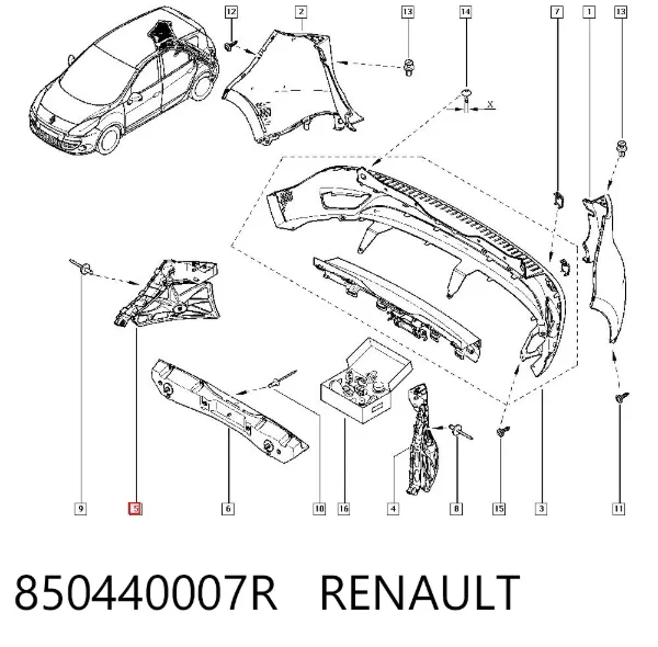 Soporte del parachoques trasero derecho 850440007R Renault (RVI)