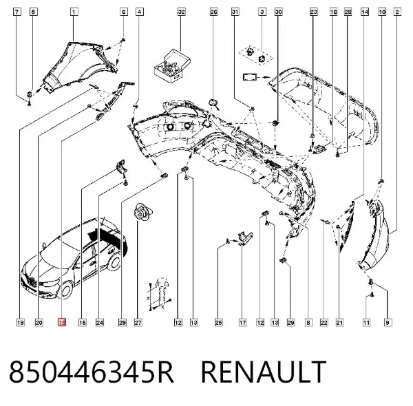 Soporte del parachoques trasero derecho 850446345R Renault (RVI)