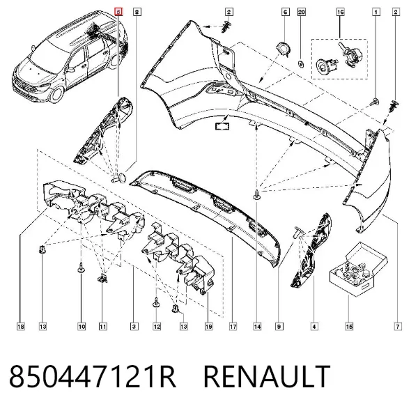 Soporte del parachoques trasero derecho 850447121R Renault (RVI)