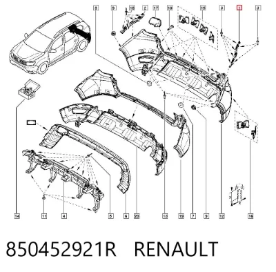 Soporte de parachoques trasero izquierdo RENAULT 850452921R