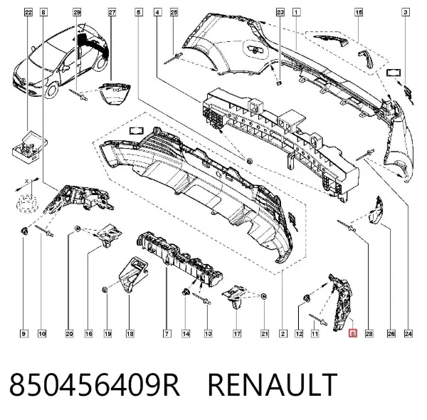 Soporte de parachoques trasero izquierdo 850456409R Renault (RVI)