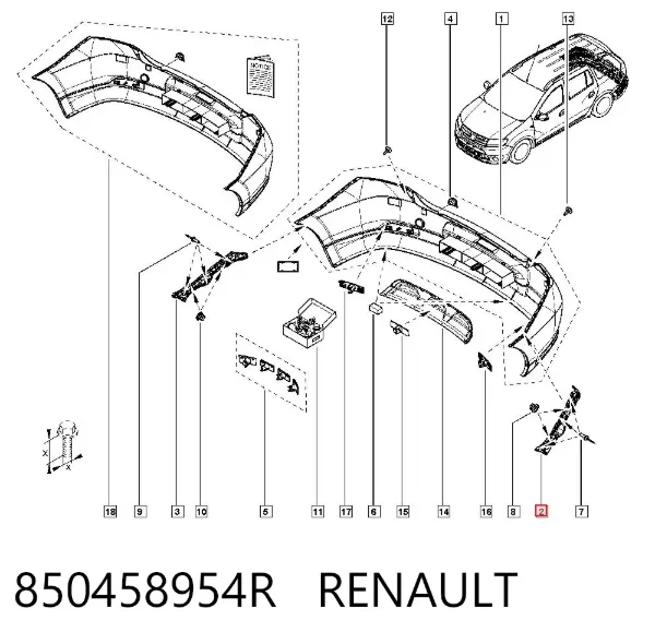 Soporte de parachoques trasero izquierdo 850458954R Renault (RVI)