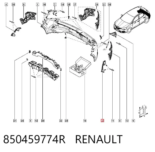 Soporte de parachoques trasero izquierdo 850459774R Renault (RVI)
