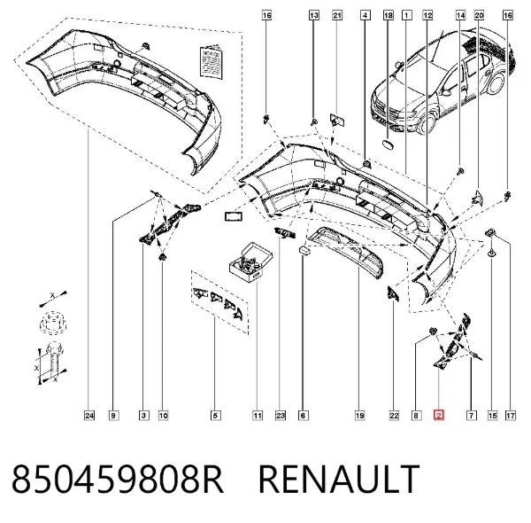 Soporte de parachoques trasero izquierdo 850459808R Renault (RVI)