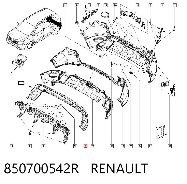 Protector parachoques trasero 850700542R Renault (RVI)