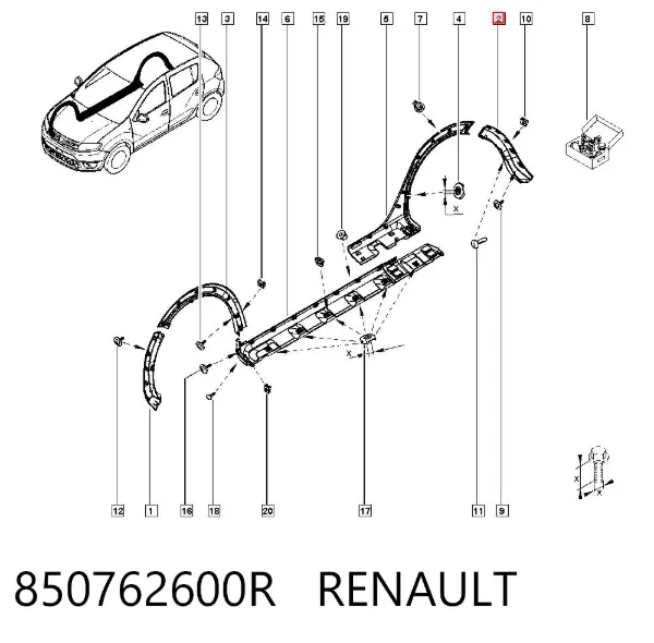 Protector, parachoques trasero derecho 850762600R Renault (RVI)