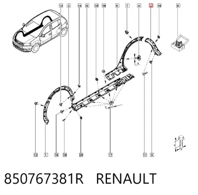 Moldura derecha del parachoques trasero RENAULT 850767381R