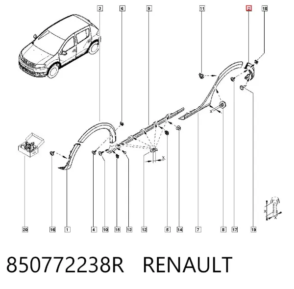 Protector parachoques trasero izquierdo 850772238R Renault (RVI)