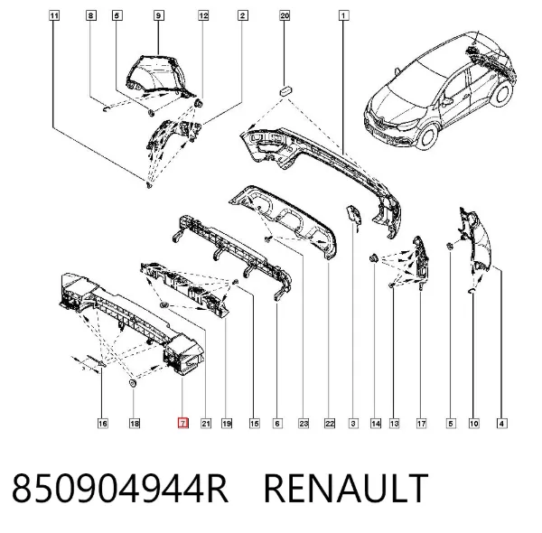 Refuerzo parachoques trasero 850904944R Renault (RVI)