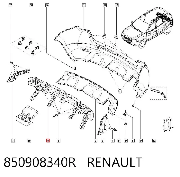 Refuerzo parachoques trasero 850908340R Renault (RVI)