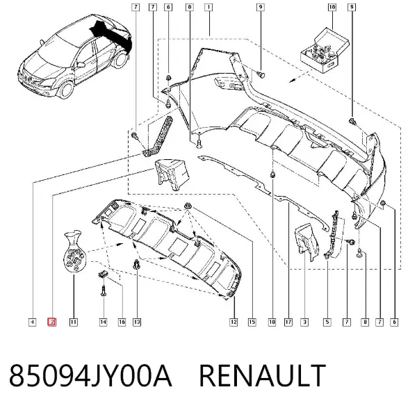 Refuerzo parachoques trasero 85094JY00A Renault (RVI)