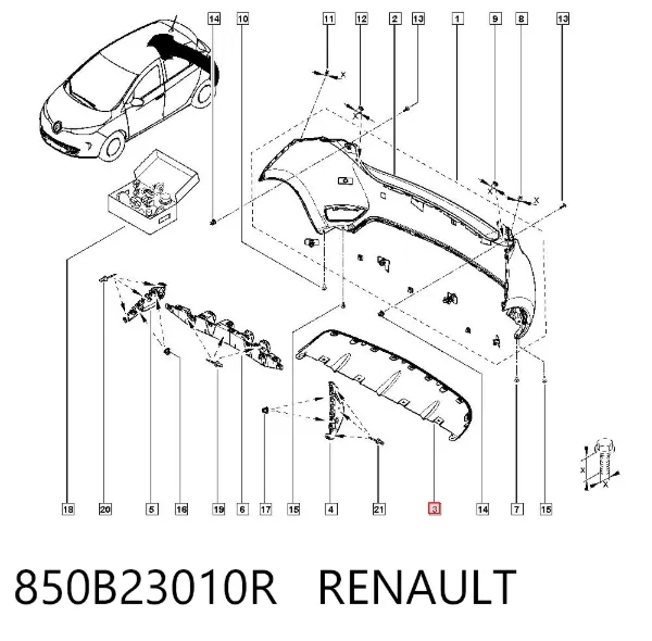 Alerón del parachoques trasero 850B23010R Renault (RVI)