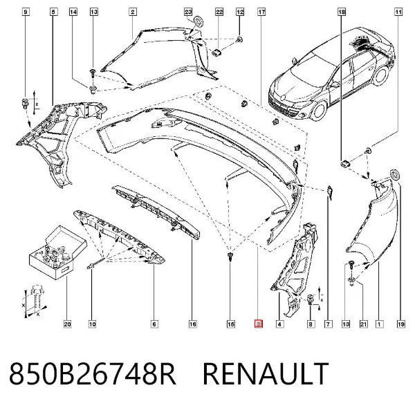 Parachoques trasero, parte inferior 850B26748R Renault (RVI)