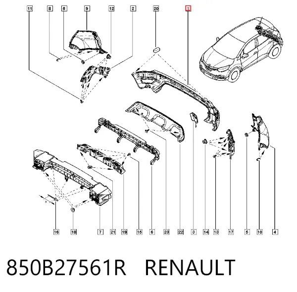 Parachoques trasero 850B27561R Renault (RVI)