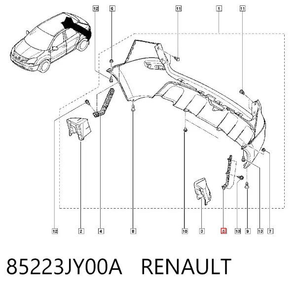 Soporte del parachoques trasero derecho 85223JY00A Renault (RVI)