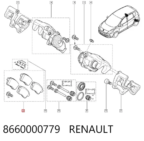 Pastillas de freno traseras 8660000779 Renault (RVI)