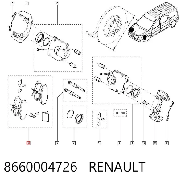 Pastillas de freno 8660004726 Renault (RVI)
