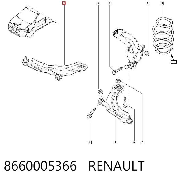 Brazo inferior derecho de la suspensión delantera 8660005366 Renault (RVI)