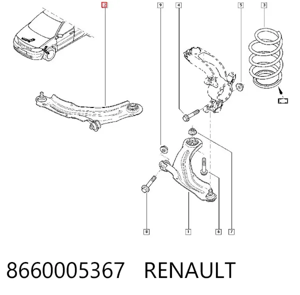 Brazo inferior izquierdo de la suspensión delantera 8660005367 Renault (RVI)