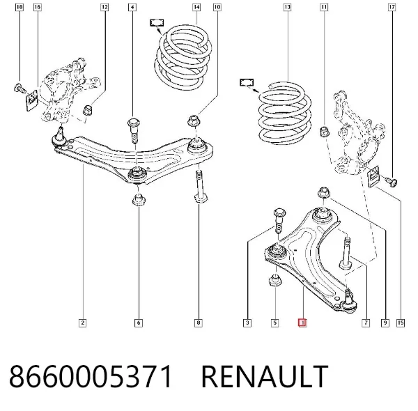 Brazo inferior izquierdo de la suspensión delantera 8660005371 Renault (RVI)