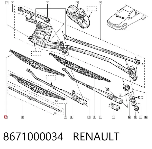 Escobilla del limpiaparabrisas del lado del pasajero 8671000034 Renault (RVI)