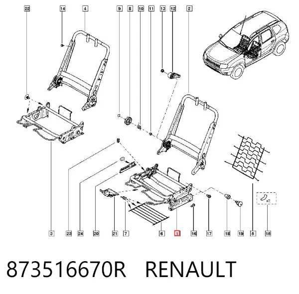 Riel izquierdo del asiento delantero derecho 873516670R Renault (RVI)