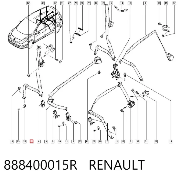 Cinturón de seguridad trasero derecho 888400015R Renault (RVI)
