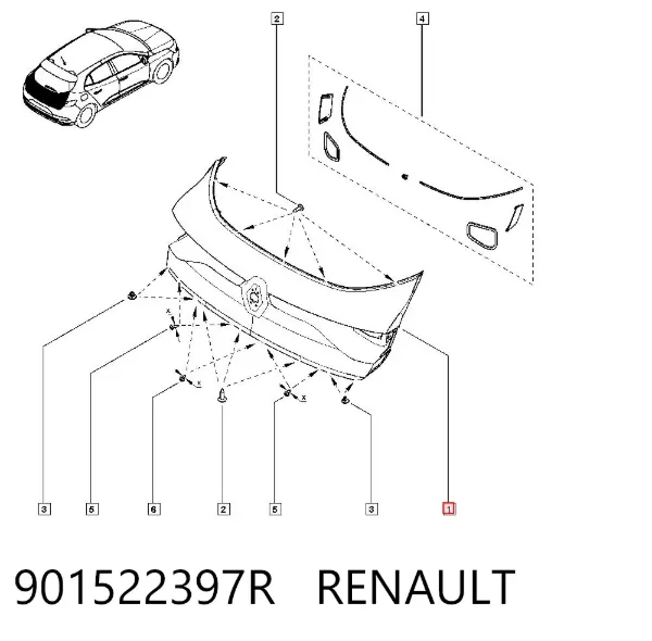 Tapa maletero 901522397R Renault (RVI)