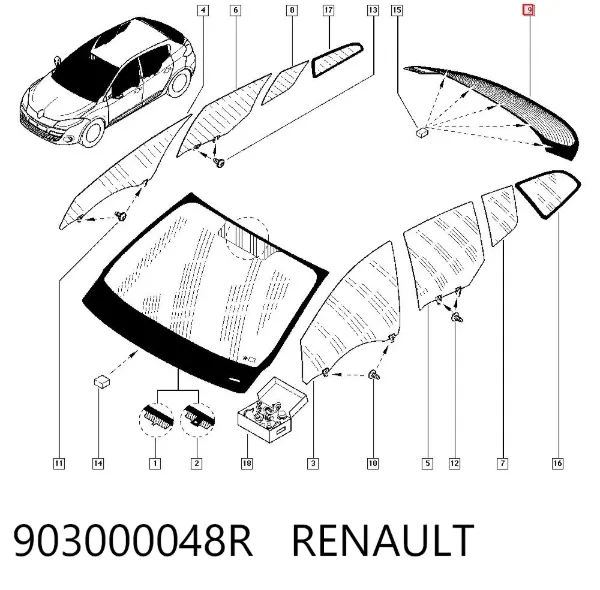 Cristal de el maletero, 3/5 puertas traseras (trastes) 903000048R Renault (RVI)