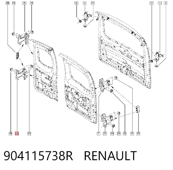 Bisagra de la puerta trasera batiente 904115738R Renault (RVI)