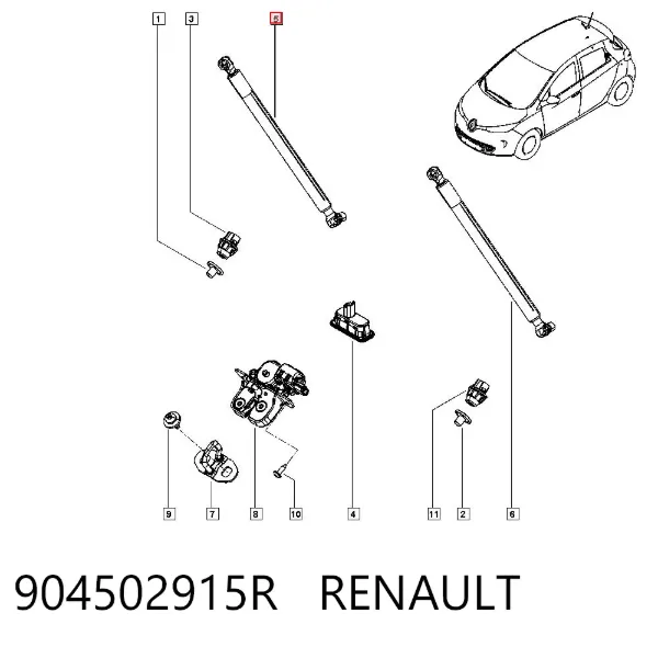 Amortiguador maletero 904502915R Renault (RVI)