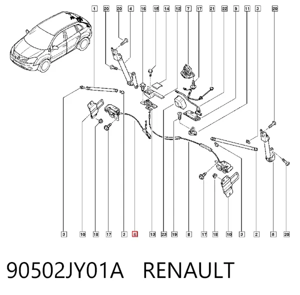 Cerradura de maletero 90502JY01A Renault (RVI)
