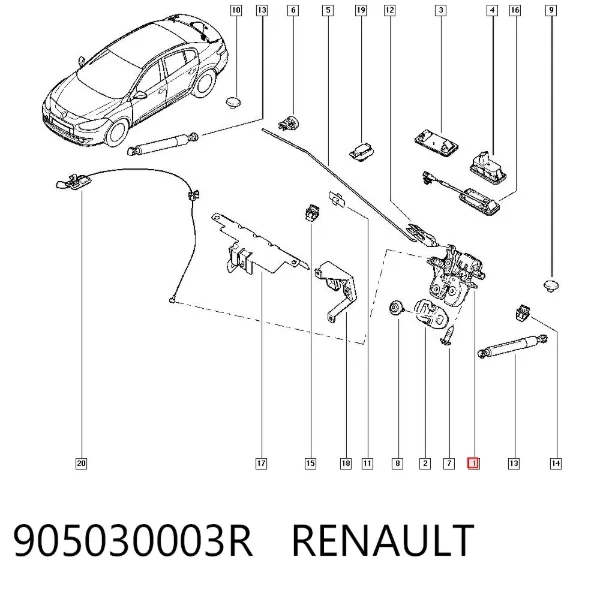 Cerradura de maletero 905030003R Renault (RVI)