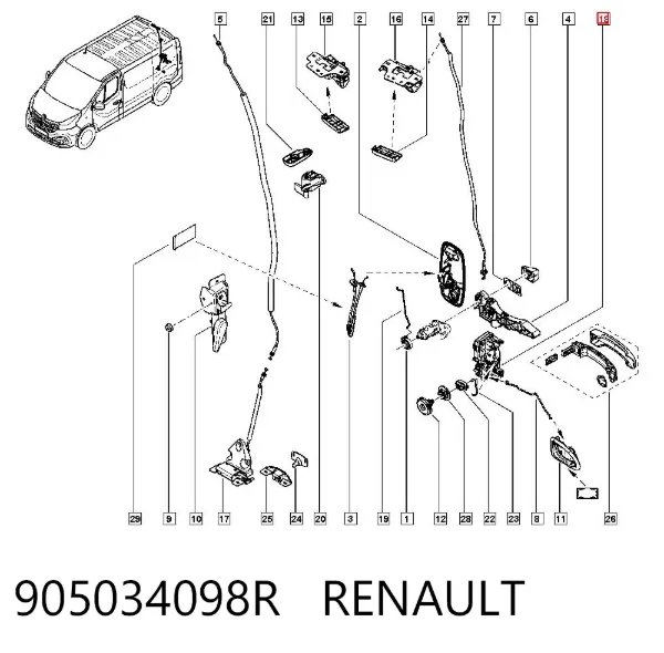 Cerradura de puerta trasera izquierda de doble hoja 905034098R Renault (RVI)