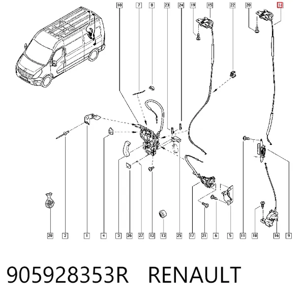 Cerradura superior de puerta trasera izquierda de doble hoja 905928353R Renault (RVI)