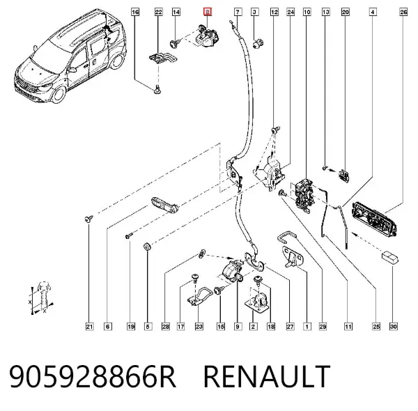 Cerradura de puerta trasera derecha de doble hoja 905928866R Renault (RVI)