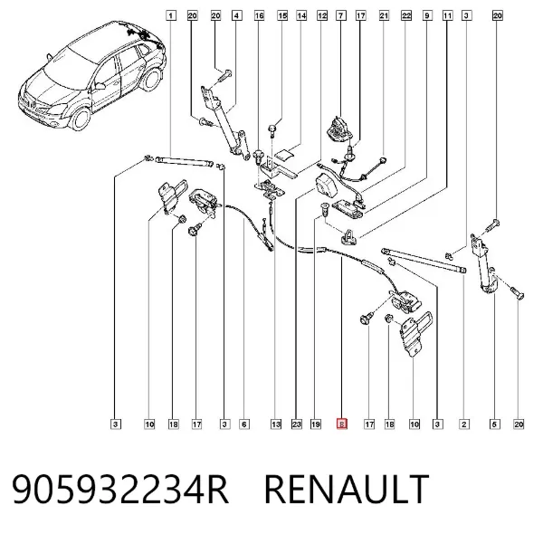 Cerradura de maletero 905932234R Renault (RVI)