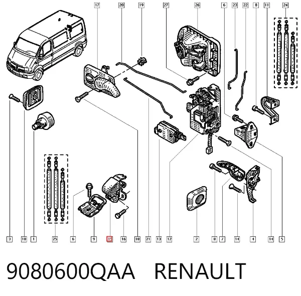 Cerradura inferior de puerta trasera derecha de doble hoja 9080600QAA Renault (RVI)
