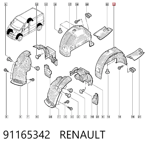 Guardabarros interior izquierdo trasero 91165342 Renault (RVI)