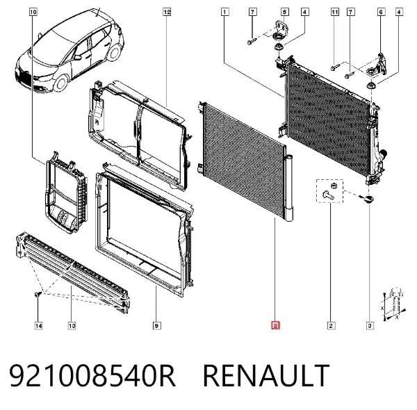Condensador aire acondicionado 921008540R Renault (RVI)