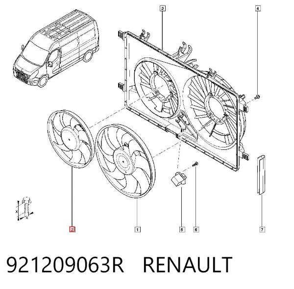 Ventilador derecho del radiador de refrigeración 921209063R Renault (RVI)