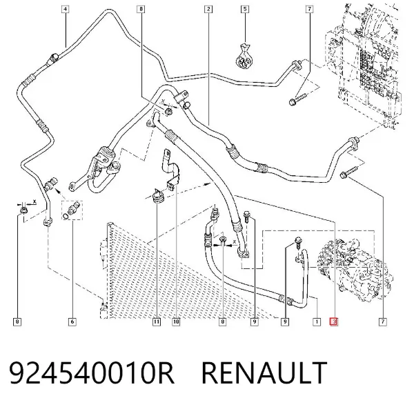 Manguera de aire acondicionado, del evaporador trasero al compresor 924540010R Renault (RVI)