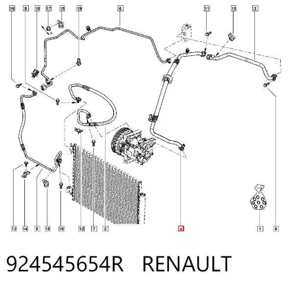 Manguera de aire acondicionado de evaporador al compresor 924545654R Renault (RVI)