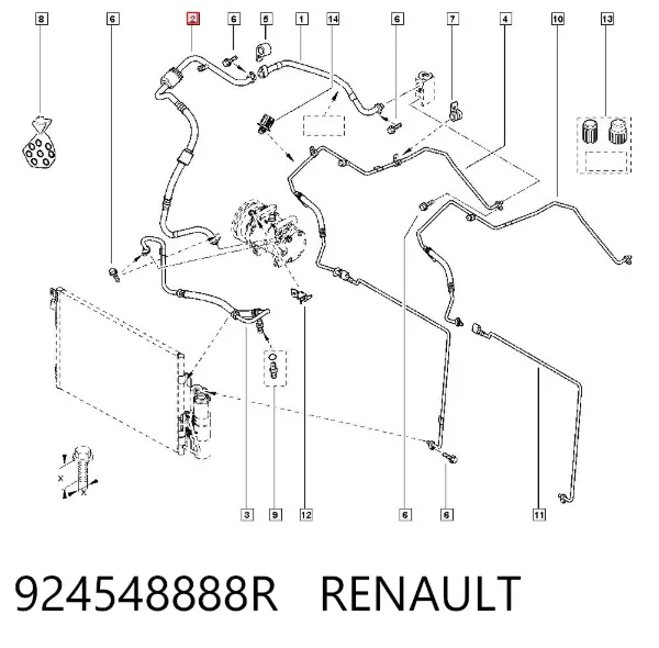 Manguera de aire acondicionado de evaporador al compresor 924548888R Renault (RVI)