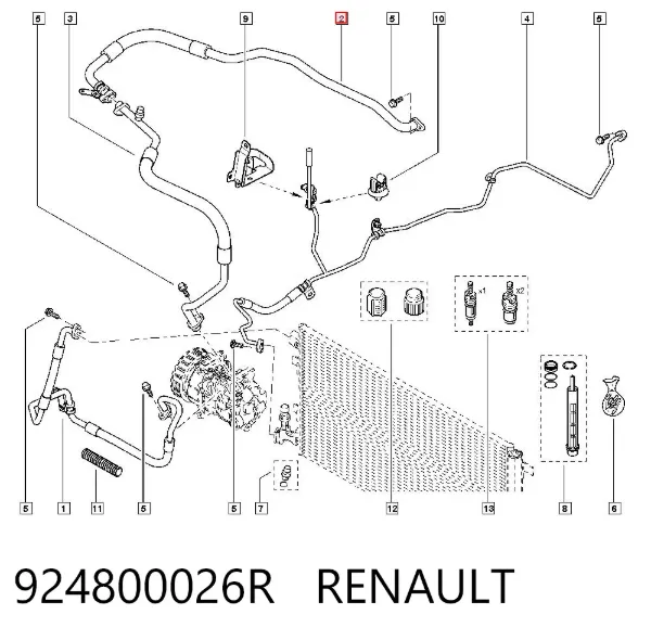 Manguera de aire acondicionado de evaporador al compresor 924800026R Renault (RVI)